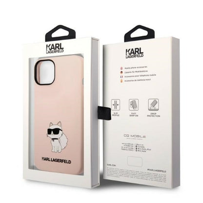 Custodia per Apple iPhone 14 Plus, Karl Lagerfeld, Silicone Choupette, Rosa