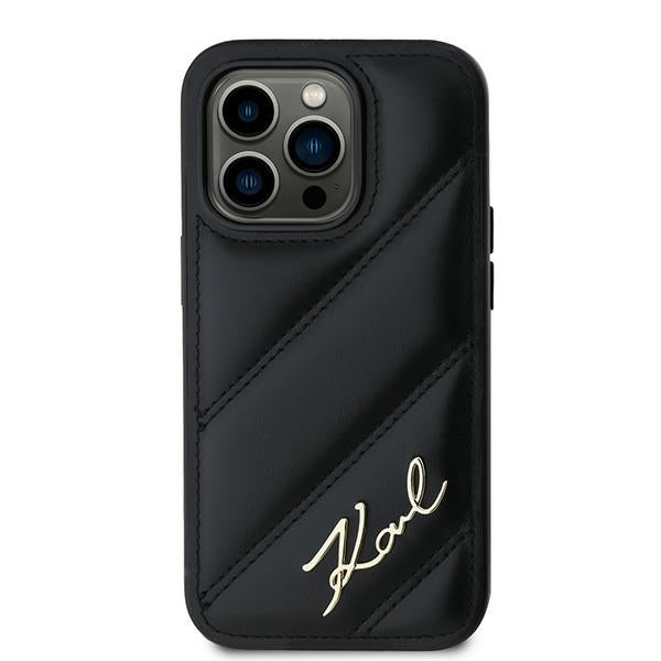 Custodia per Apple iPhone 14 Pro, Karl Lagerfeld, Diagonal Quilted Script, Nera