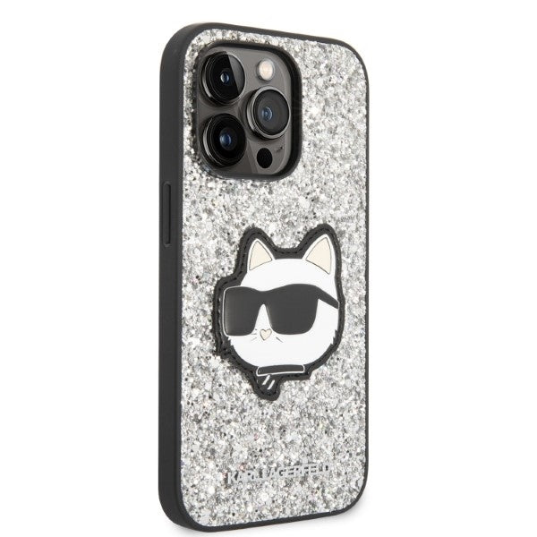 Custodia per Apple iPhone 14 Pro, Karl Lagerfeld, Glitter Choupette Patch, Argento
