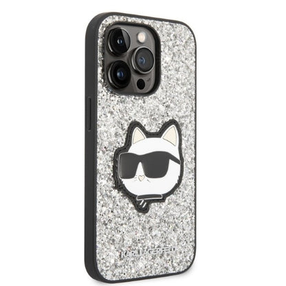 Custodia per Apple iPhone 14 Pro, Karl Lagerfeld, Glitter Choupette Patch, Argento