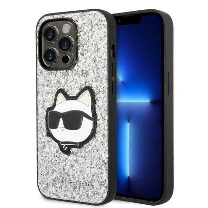 Custodia per Apple iPhone 14 Pro, Karl Lagerfeld, Glitter Choupette Patch, Argento