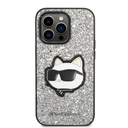 Custodia per Apple iPhone 14 Pro, Karl Lagerfeld, Glitter Choupette Patch, Argento