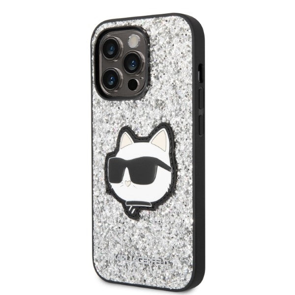 Custodia per Apple iPhone 14 Pro, Karl Lagerfeld, Glitter Choupette Patch, Argento