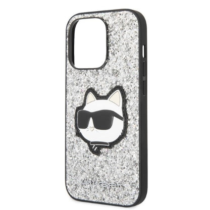 Custodia per Apple iPhone 14 Pro, Karl Lagerfeld, Glitter Choupette Patch, Argento