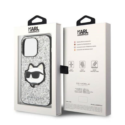 Custodia per Apple iPhone 14 Pro, Karl Lagerfeld, Glitter Choupette Patch, Argento