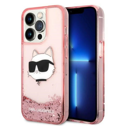Custodia per Apple iPhone 14 Pro, Karl Lagerfeld, Glitter Choupette's Head, Rosa