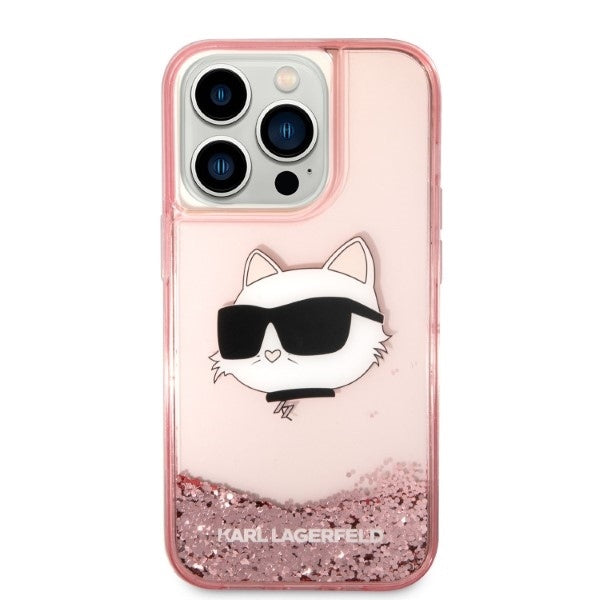 Custodia per Apple iPhone 14 Pro, Karl Lagerfeld, Glitter Choupette's Head, Rosa