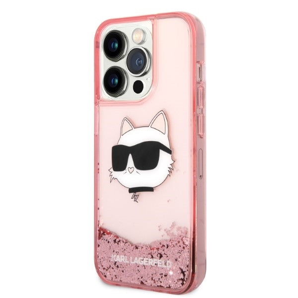 Custodia per Apple iPhone 14 Pro, Karl Lagerfeld, Glitter Choupette's Head, Rosa