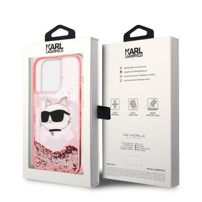 Custodia per Apple iPhone 14 Pro, Karl Lagerfeld, Glitter Choupette's Head, Rosa