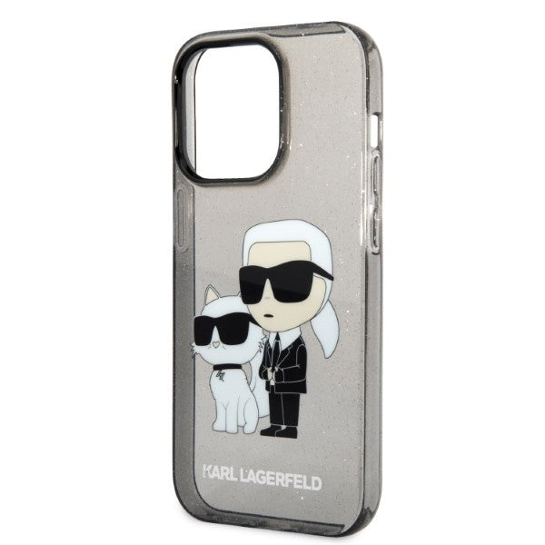 Custodia per Apple iPhone 14 Pro, Karl Lagerfeld, Glitter Karl & Choupette, Nera