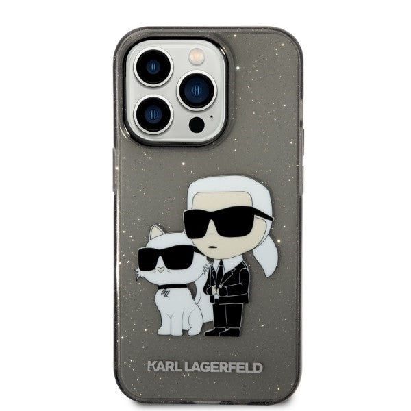 Custodia per Apple iPhone 14 Pro, Karl Lagerfeld, Glitter Karl & Choupette, Nera