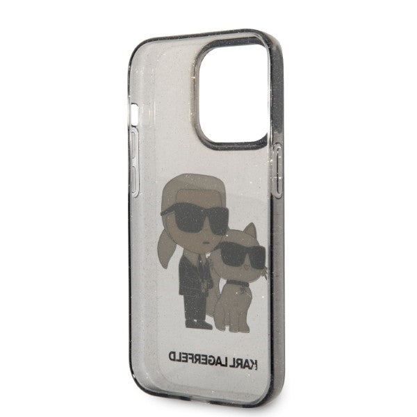 Custodia per Apple iPhone 14 Pro, Karl Lagerfeld, Glitter Karl & Choupette, Nera