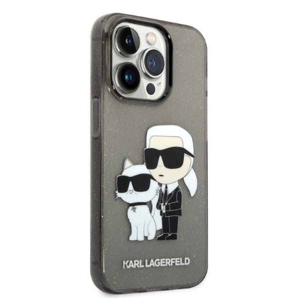 Custodia per Apple iPhone 14 Pro, Karl Lagerfeld, Glitter Karl & Choupette, Nera