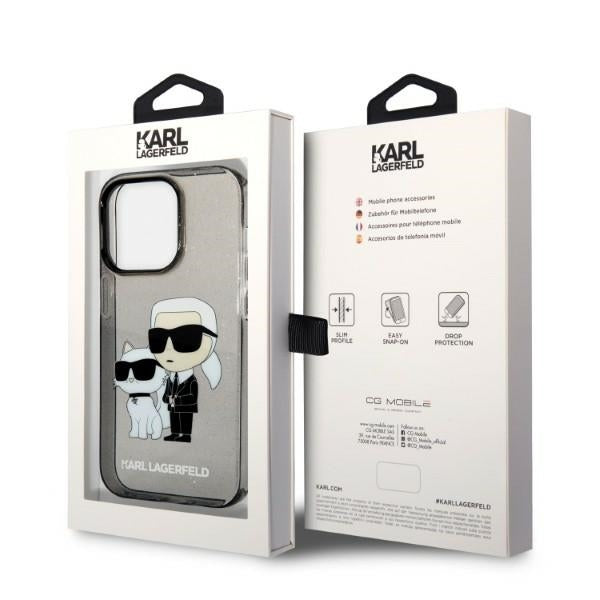 Custodia per Apple iPhone 14 Pro, Karl Lagerfeld, Glitter Karl & Choupette, Nera