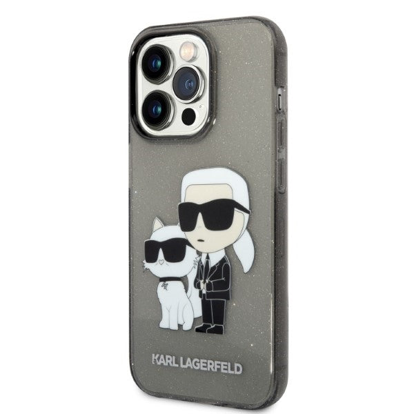 Custodia per Apple iPhone 14 Pro, Karl Lagerfeld, Glitter Karl & Choupette, Nera