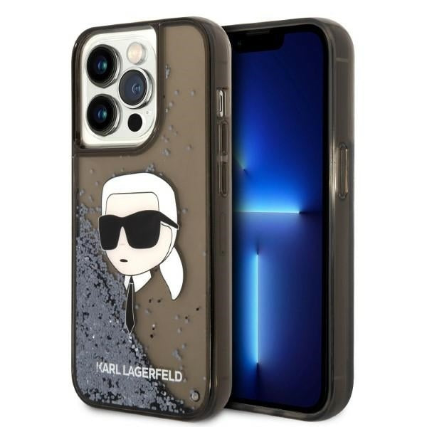 Custodia per Apple iPhone 14 Pro, Karl Lagerfeld, Glitter Karl's Head, Nera