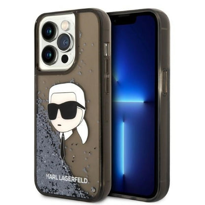 Custodia per Apple iPhone 14 Pro, Karl Lagerfeld, Glitter Karl's Head, Nera