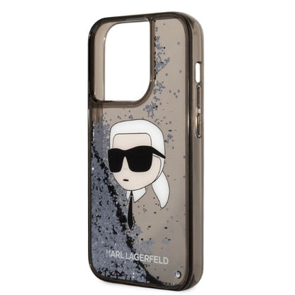 Custodia per Apple iPhone 14 Pro, Karl Lagerfeld, Glitter Karl's Head, Nera