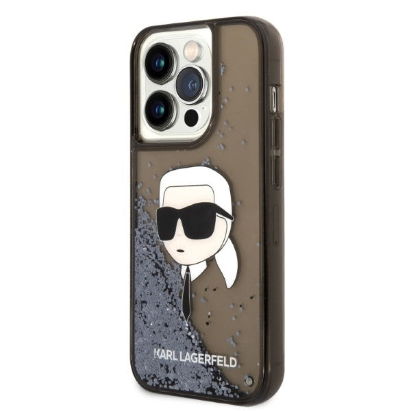 Custodia per Apple iPhone 14 Pro, Karl Lagerfeld, Glitter Karl's Head, Nera