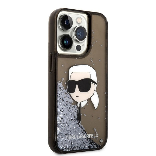 Custodia per Apple iPhone 14 Pro, Karl Lagerfeld, Glitter Karl's Head, Nera