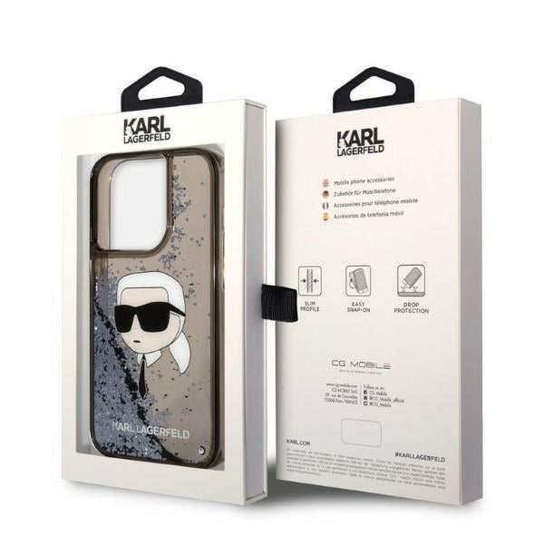Custodia per Apple iPhone 14 Pro, Karl Lagerfeld, Glitter Karl's Head, Nera