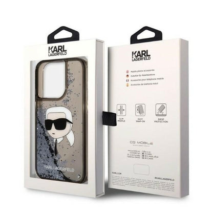 Custodia per Apple iPhone 14 Pro, Karl Lagerfeld, Glitter Karl's Head, Nera