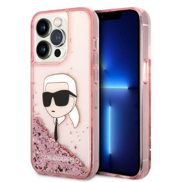Case for Apple iPhone 14 Pro, Karl Lagerfeld, Glitter Karl's Head, Pink