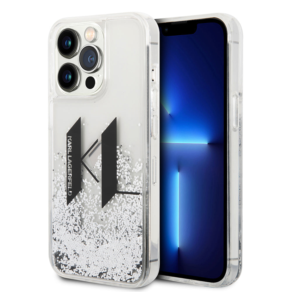 Custodia per Apple iPhone 14 Pro, Karl Lagerfeld, Liquid Glitter Big KL, Argento