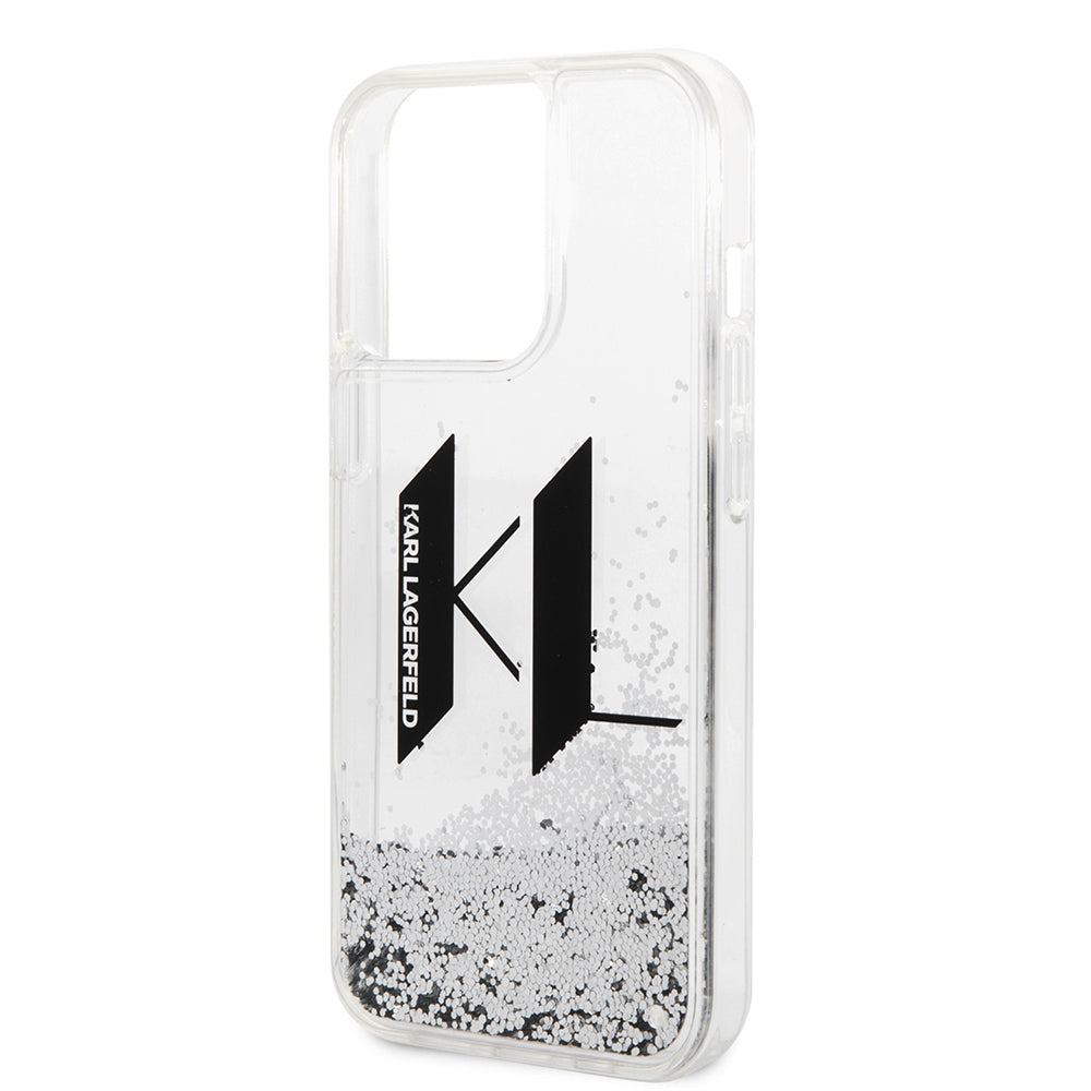 Custodia per Apple iPhone 14 Pro, Karl Lagerfeld, Liquid Glitter Big KL, Argento