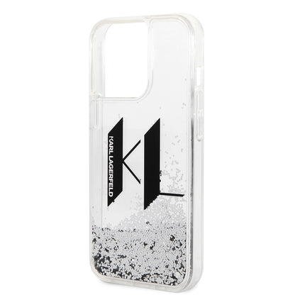 Custodia per Apple iPhone 14 Pro, Karl Lagerfeld, Liquid Glitter Big KL, Argento