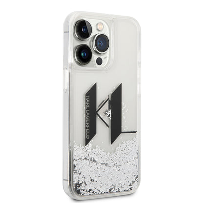Custodia per Apple iPhone 14 Pro, Karl Lagerfeld, Liquid Glitter Big KL, Argento