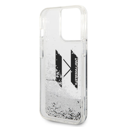 Custodia per Apple iPhone 14 Pro, Karl Lagerfeld, Liquid Glitter Big KL, Argento