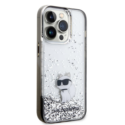 Custodia per Apple iPhone 14 Pro, Karl Lagerfeld, Liquid Glitter Choupette, Trasparente