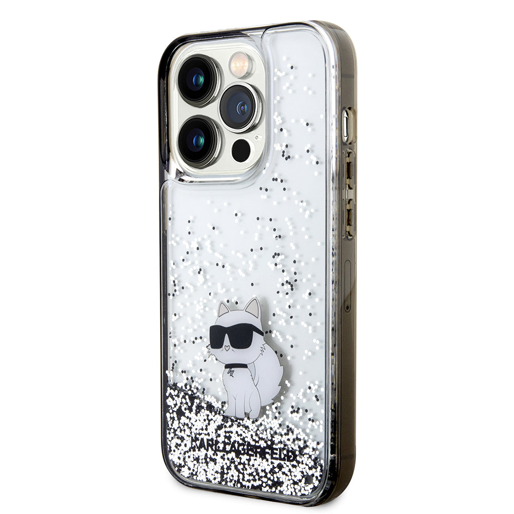 Custodia per Apple iPhone 14 Pro, Karl Lagerfeld, Liquid Glitter Choupette, Trasparente