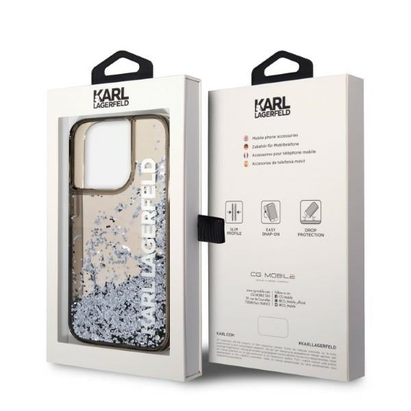 Custodia per Apple iPhone 14 Pro, Karl Lagerfeld, Liquid Glitter KL Logo, Nera