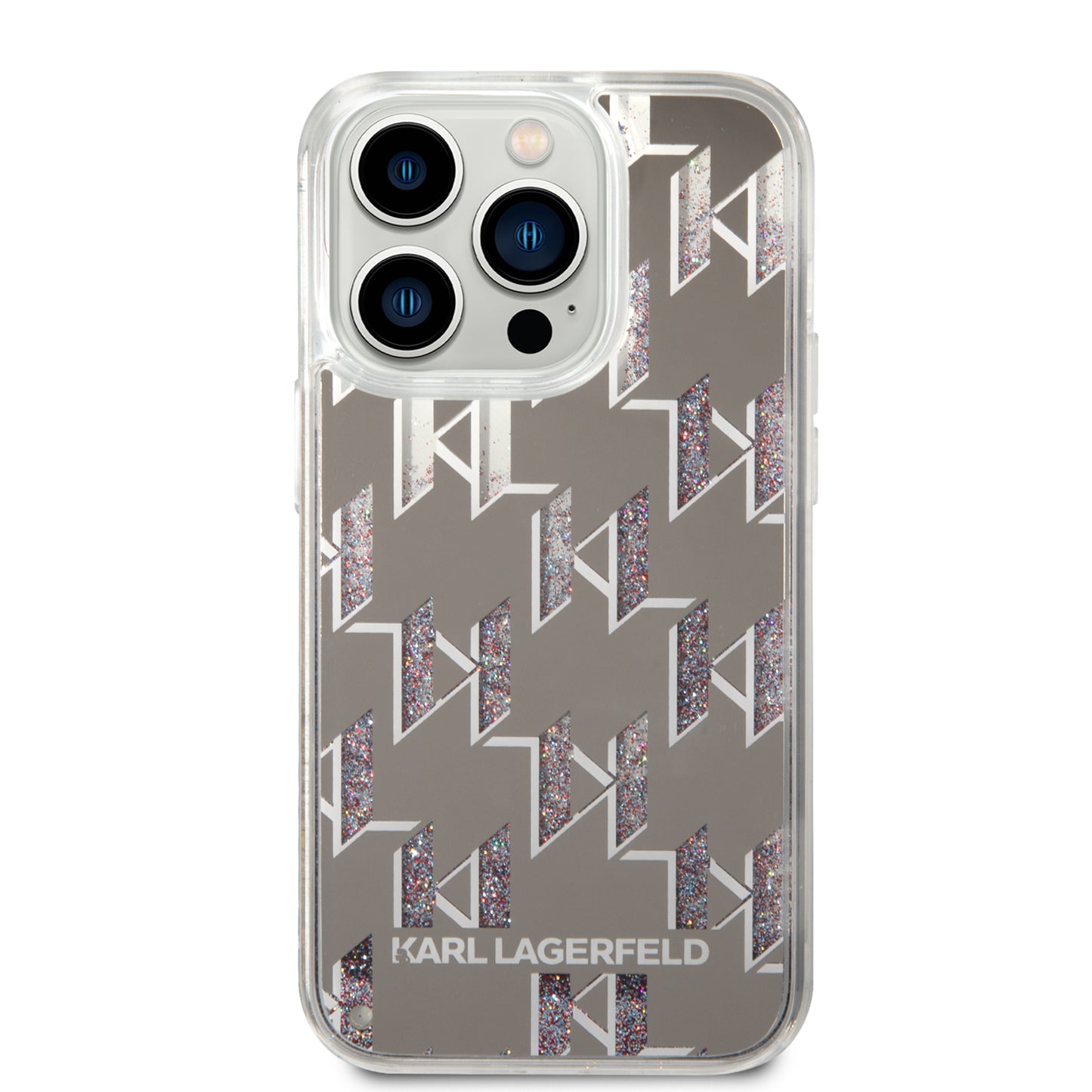 Custodia per Apple iPhone 14 Pro, Karl Lagerfeld, Liquid Glitter Monogram, Argento