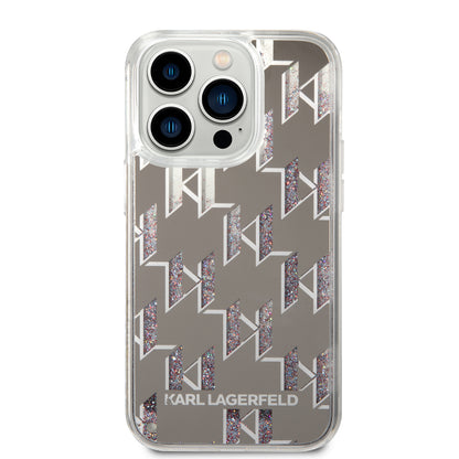 Custodia per Apple iPhone 14 Pro, Karl Lagerfeld, Liquid Glitter Monogram, Argento