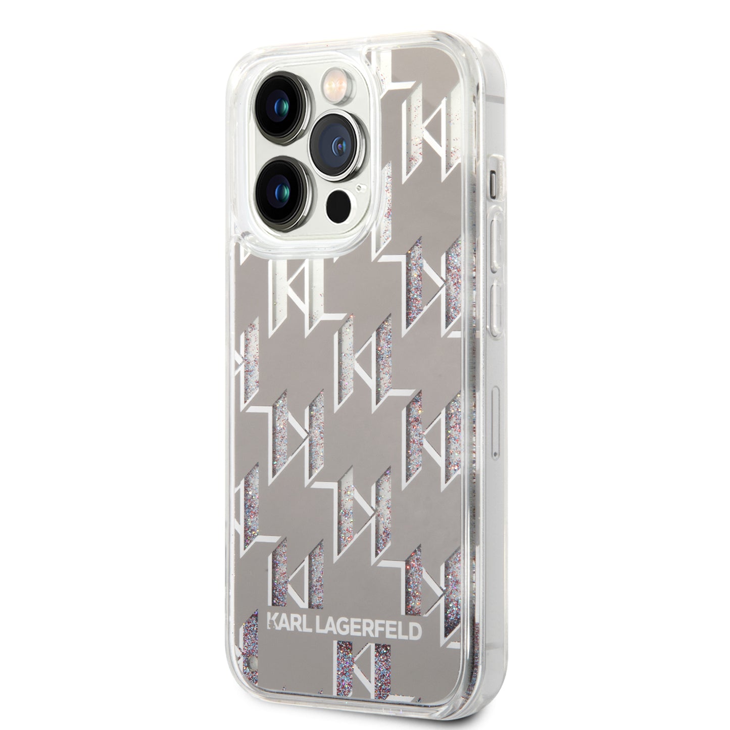 Custodia per Apple iPhone 14 Pro, Karl Lagerfeld, Liquid Glitter Monogram, Argento