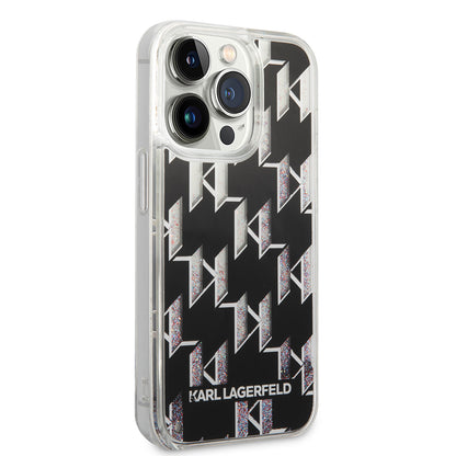 Custodia per Apple iPhone 14 Pro, Karl Lagerfeld, Liquid Glitter Monogram, Nera