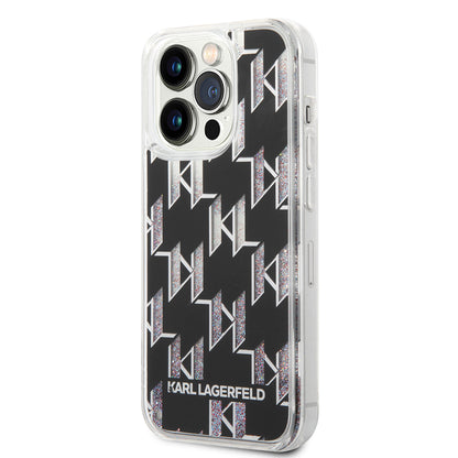 Custodia per Apple iPhone 14 Pro, Karl Lagerfeld, Liquid Glitter Monogram, Nera