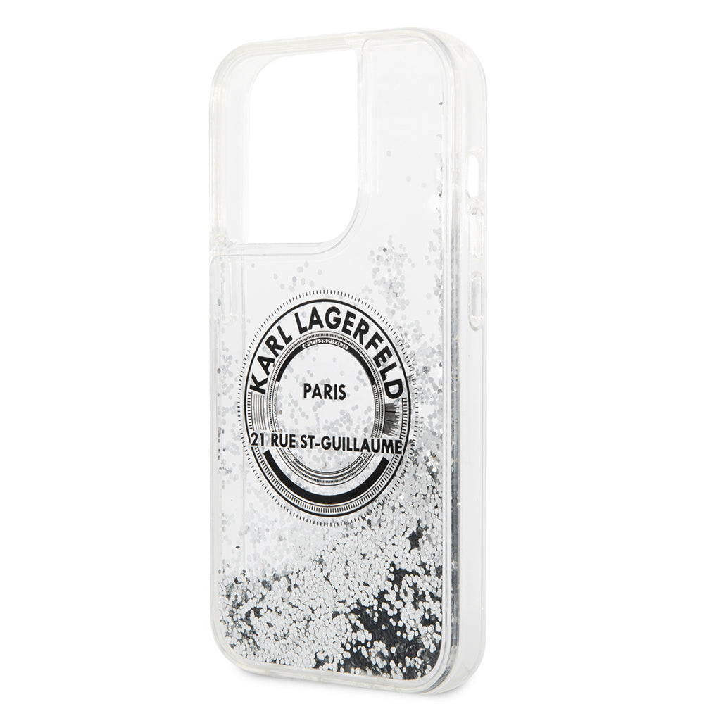 Custodia per Apple iPhone 14 Pro, Karl Lagerfeld, Liquid Glitter RSG, Argento
