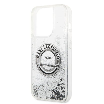 Custodia per Apple iPhone 14 Pro, Karl Lagerfeld, Liquid Glitter RSG, Argento