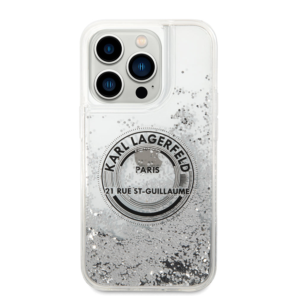 Custodia per Apple iPhone 14 Pro, Karl Lagerfeld, Liquid Glitter RSG, Argento