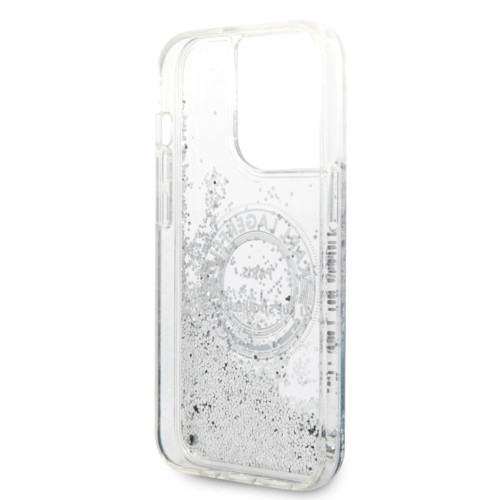 Custodia per Apple iPhone 14 Pro, Karl Lagerfeld, Liquid Glitter RSG, Argento