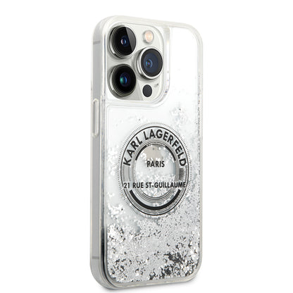 Custodia per Apple iPhone 14 Pro, Karl Lagerfeld, Liquid Glitter RSG, Argento