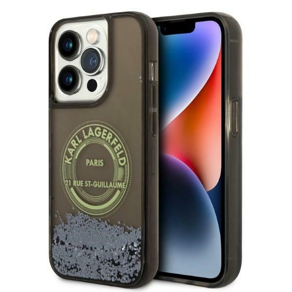 Custodia per Apple iPhone 14 Pro, Karl Lagerfeld, Liquid Glitter RSG, Nera