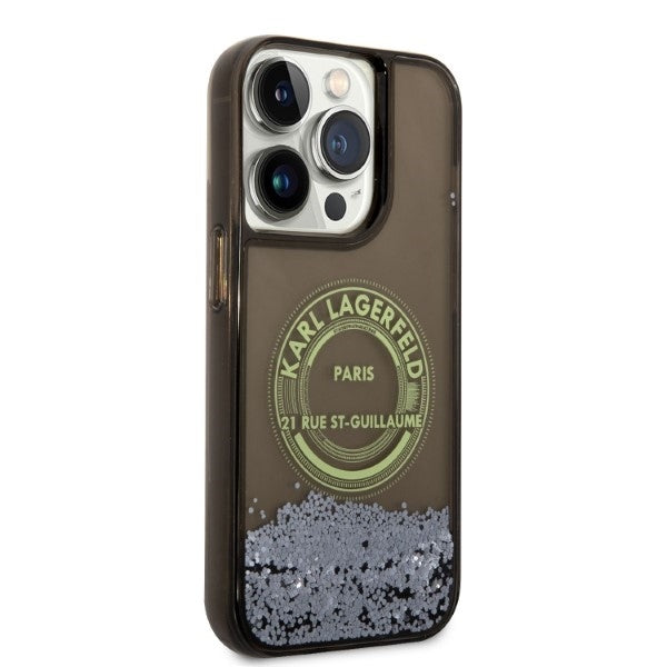 Custodia per Apple iPhone 14 Pro, Karl Lagerfeld, Liquid Glitter RSG, Nera