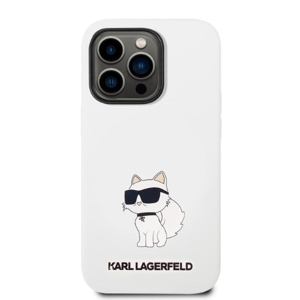 Custodia per Apple iPhone 14 Pro, Karl Lagerfeld, Silicone Choupette, Bianca