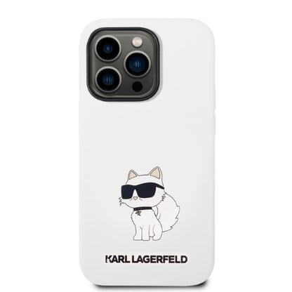 Custodia per Apple iPhone 14 Pro, Karl Lagerfeld, Silicone Choupette, Bianca