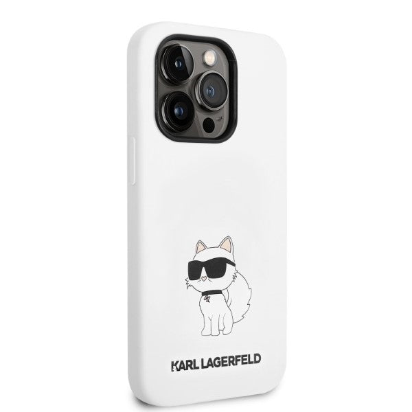 Custodia per Apple iPhone 14 Pro, Karl Lagerfeld, Silicone Choupette, Bianca